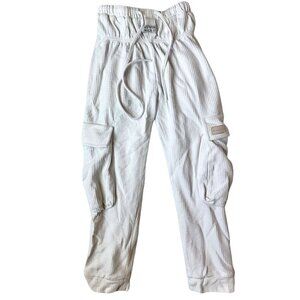 My Mum Made It White Waffle Cargo Pants XS Drawstring Elastic Waist Cotton